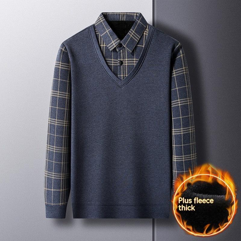 Middle - aged Men Fleece - lined Thickened Long Sleeve Thermal Top - Amazitshop