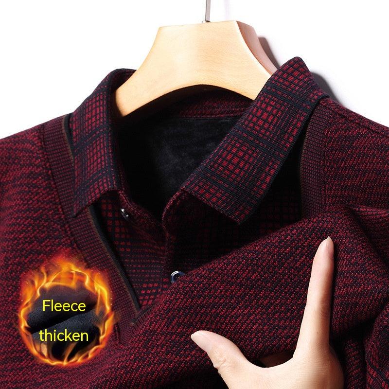 Middle - aged Men Fleece - lined Thickened Long Sleeve Thermal Top - Amazitshop