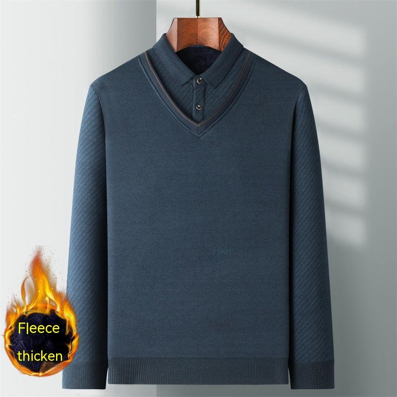 Middle - aged Men Fleece - lined Thickened Long Sleeve Thermal Top - Amazitshop