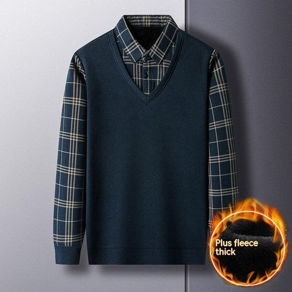 Middle - aged Men Fleece - lined Thickened Long Sleeve Thermal Top - Amazitshop