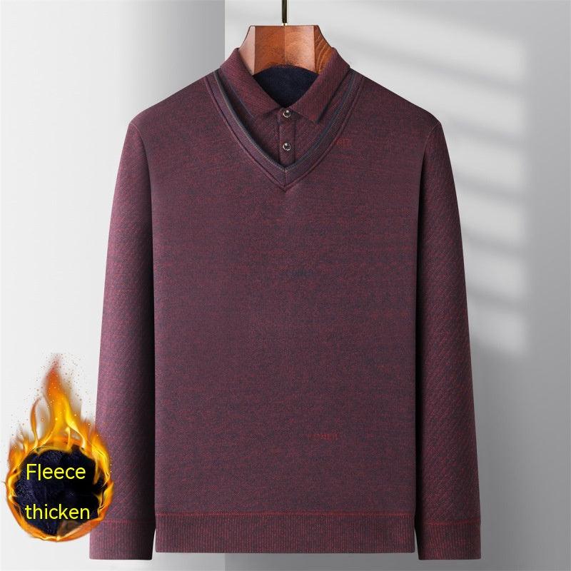 Middle - aged Men Fleece - lined Thickened Long Sleeve Thermal Top - Amazitshop