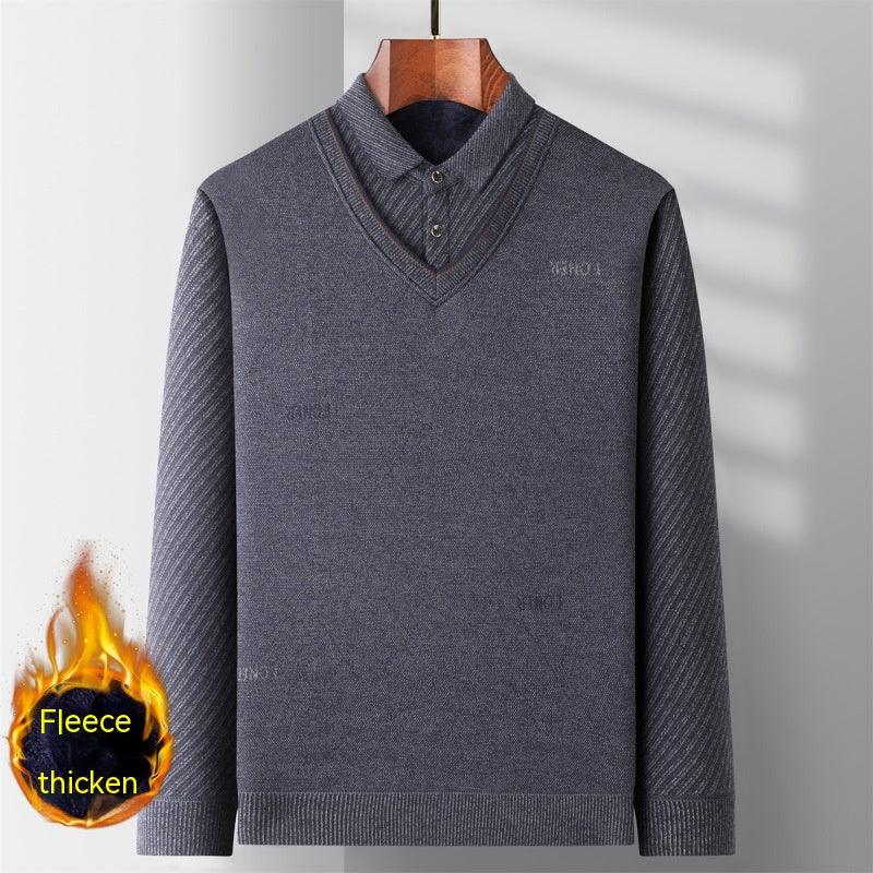Middle - aged Men Fleece - lined Thickened Long Sleeve Thermal Top - Amazitshop