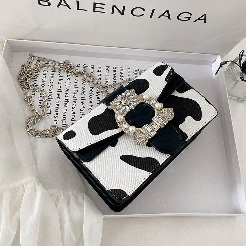 Milk Pattern Western Fashion Chain One - Shoulder Diagonal Small Square Bag - Amazitshop