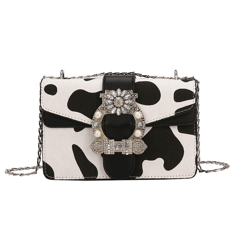 Milk Pattern Western Fashion Chain One - Shoulder Diagonal Small Square Bag - Amazitshop