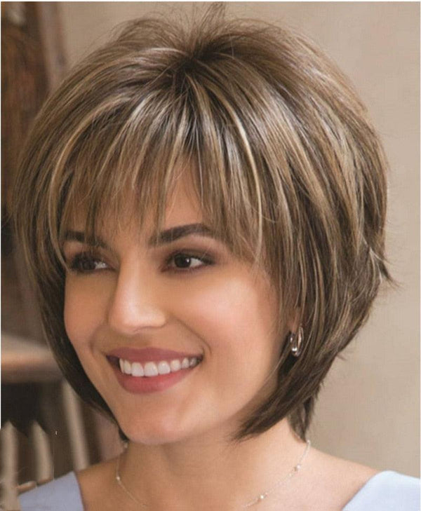 Mixed Blonde Brown Short Wigs Natural Hair Wigs Heat Resistant Hair Wig - Amazitshop