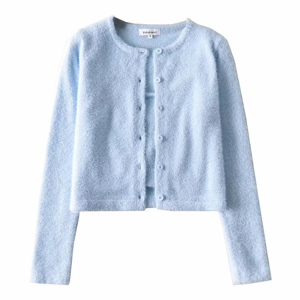 Mohair Knitted Cardigan Coat Top Suspender Vest Suit - Amazitshop