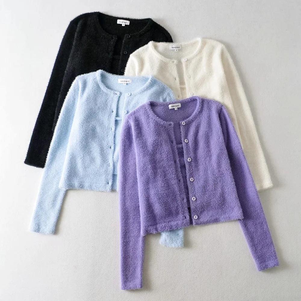 Mohair Knitted Cardigan Coat Top Suspender Vest Suit - Amazitshop