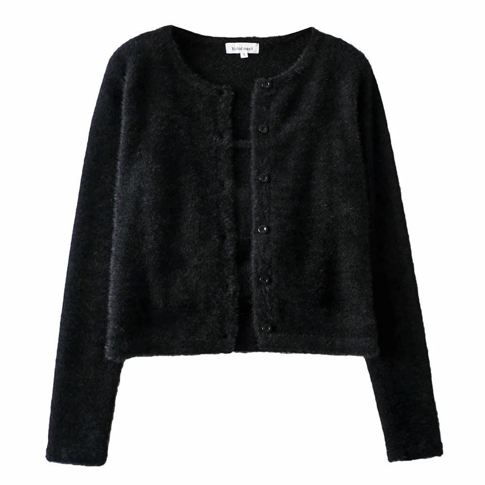 Mohair Knitted Cardigan Coat Top Suspender Vest Suit - Amazitshop