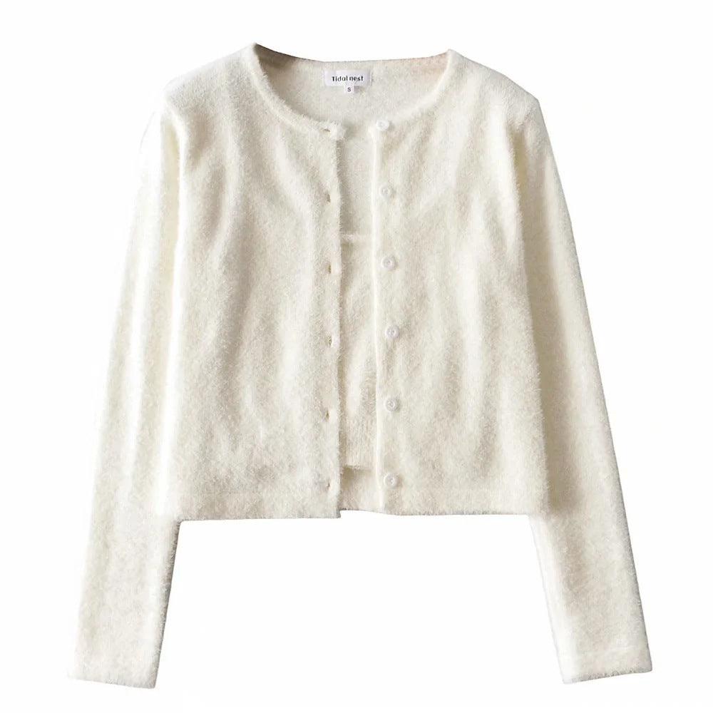 Mohair Knitted Cardigan Coat Top Suspender Vest Suit - Amazitshop