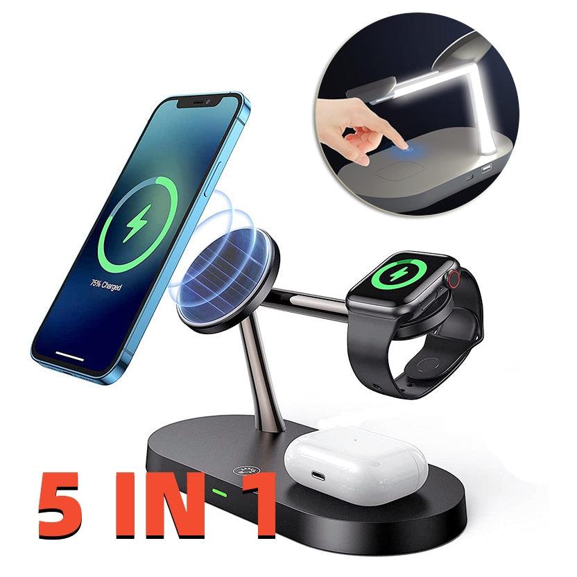 Multifunctional Five - In - One Magnetic Wireless Charging Watch Headset Desktop Mobile Phone Holder Charger 15W Fast Charge - Amazitshop