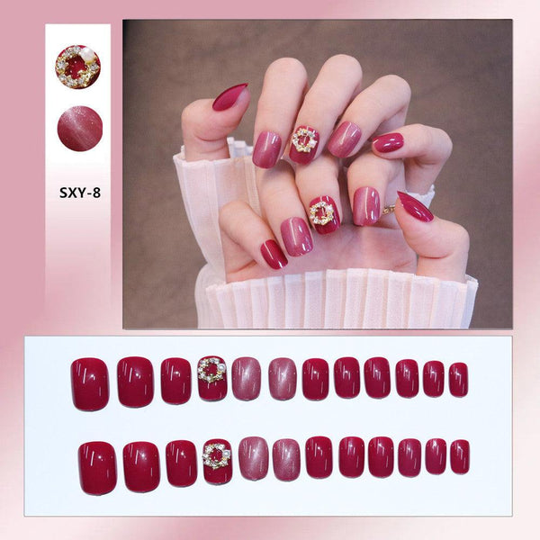 Nail Art Patch Wearing Nail Art Finished Short Rose Red Cat Eye - Amazitshop
