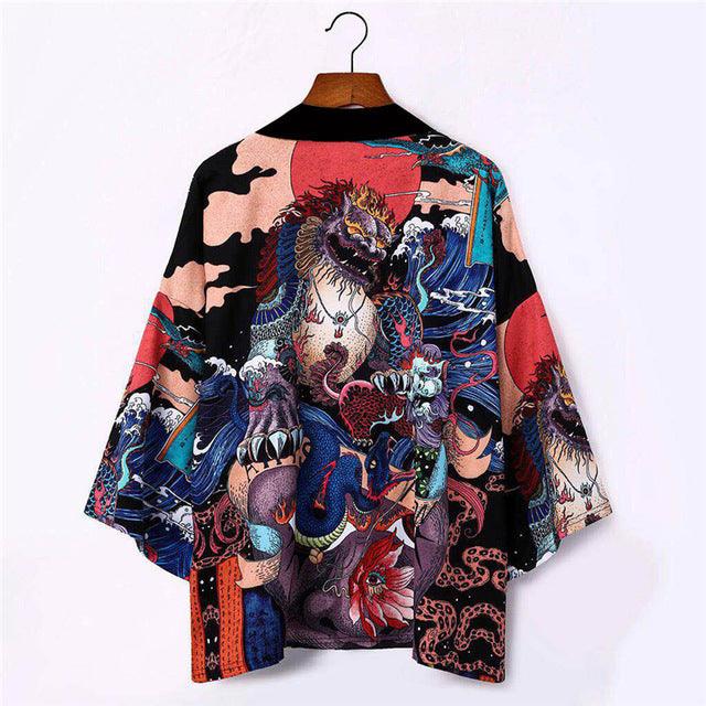 National Style Creative Kimono Cloak Printed Casual Jacket Haori Shirt - Amazitshop