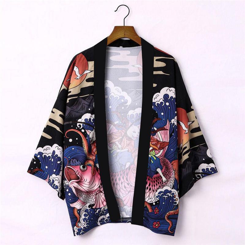 National Style Creative Kimono Cloak Printed Casual Jacket Haori Shirt - Amazitshop