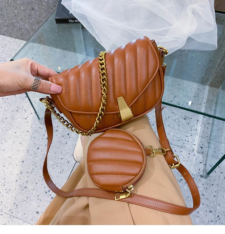 Net Red Korean Wide Shoulder Strap One Shoulder Crossbody Saddle Bag - Amazitshop