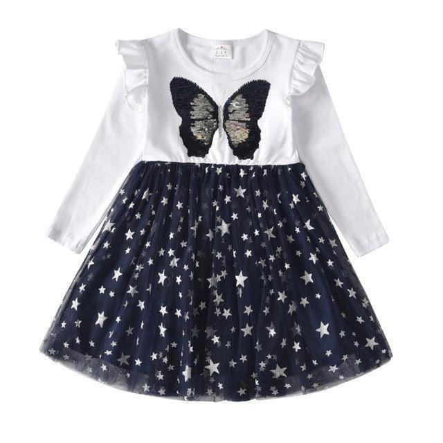 New 3 - 8 Girls Dress Butterfly Kids Long Sleeve Dresses Baby - Amazitshop
