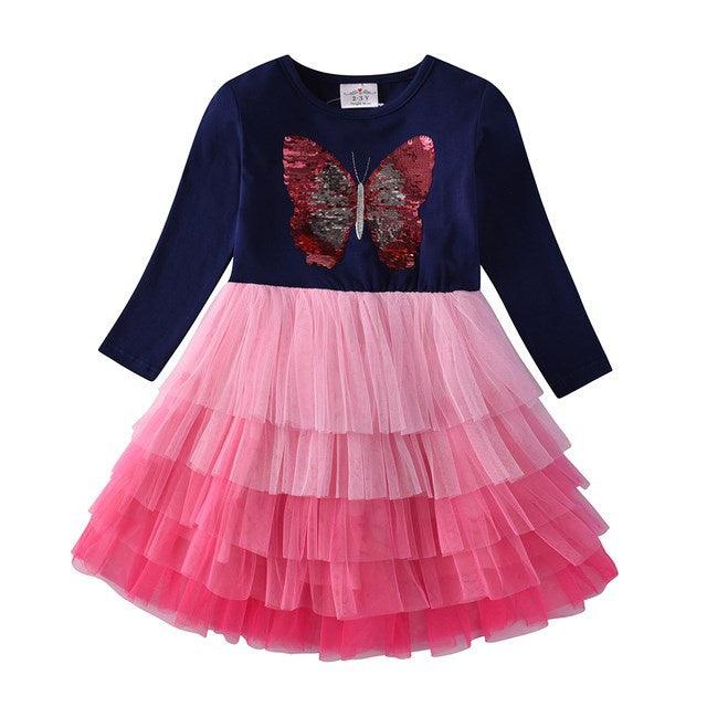 New 3 - 8 Girls Dress Butterfly Kids Long Sleeve Dresses Baby - Amazitshop