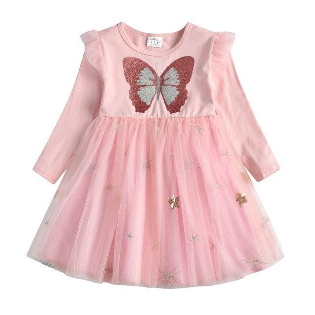 New 3 - 8 Girls Dress Butterfly Kids Long Sleeve Dresses Baby - Amazitshop