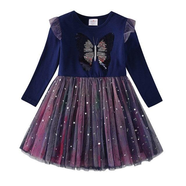 New 3 - 8 Girls Dress Butterfly Kids Long Sleeve Dresses Baby - Amazitshop