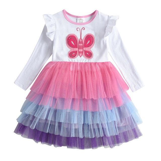 New 3 - 8 Girls Dress Butterfly Kids Long Sleeve Dresses Baby - Amazitshop