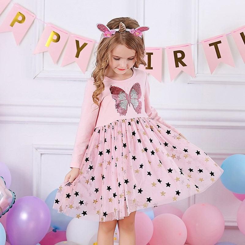 New 3 - 8 Girls Dress Butterfly Kids Long Sleeve Dresses Baby - Amazitshop