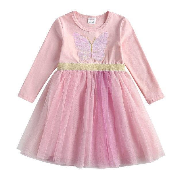 New 3 - 8 Girls Dress Butterfly Kids Long Sleeve Dresses Baby - Amazitshop