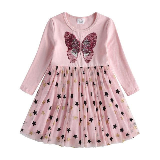 New 3 - 8 Girls Dress Butterfly Kids Long Sleeve Dresses Baby - Amazitshop