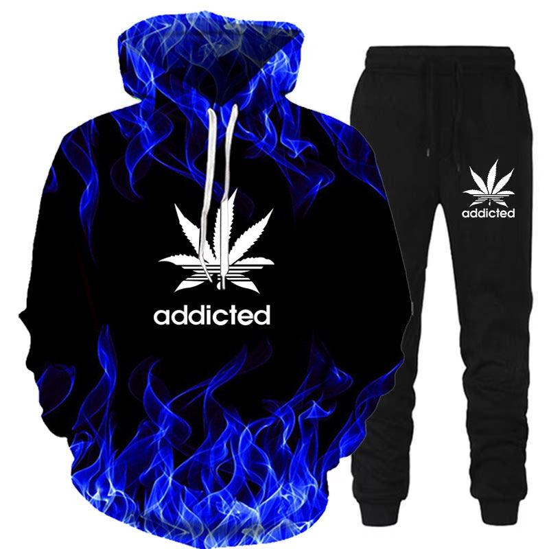 New 3d Flame Hooded Sweater Pants Set - Amazitshop