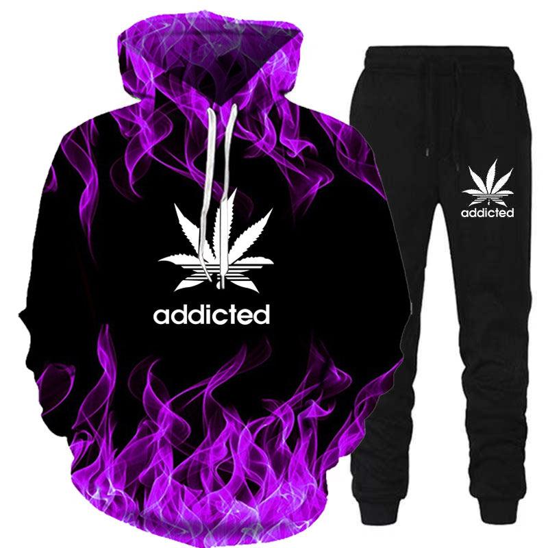 New 3d Flame Hooded Sweater Pants Set - Amazitshop