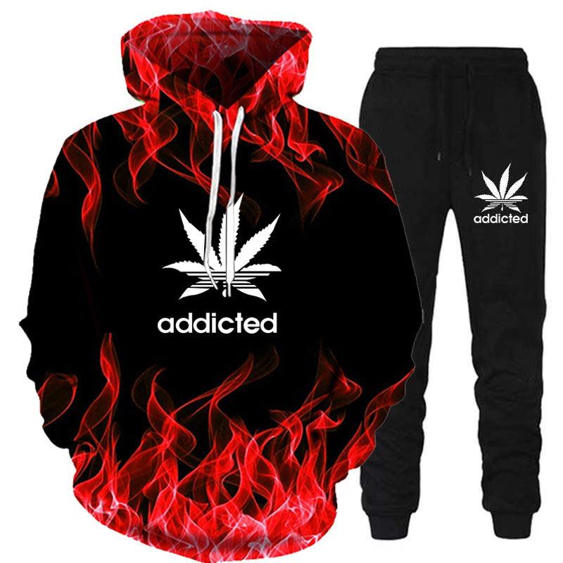 New 3d Flame Hooded Sweater Pants Set - Amazitshop