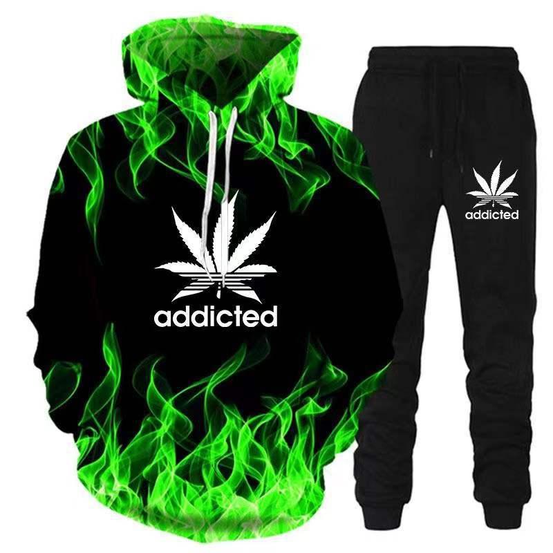 New 3d Flame Hooded Sweater Pants Set - Amazitshop