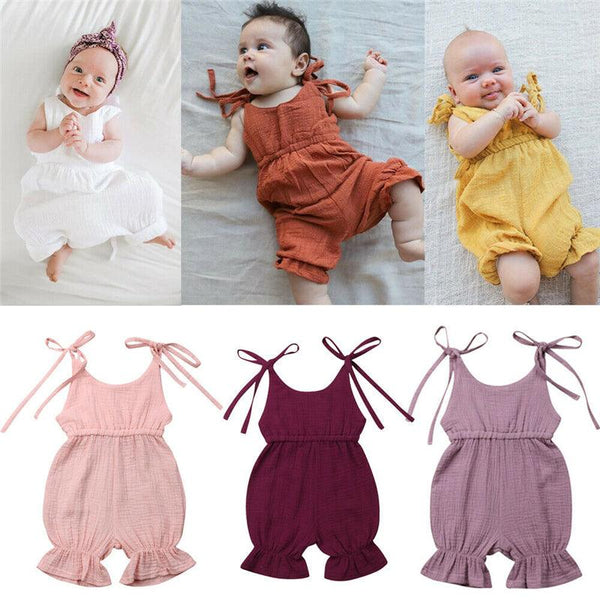 New Arrivals Newborn Toddler Baby Girls Sleeveless Solid Romper Jumpsuit Outfit - Amazitshop