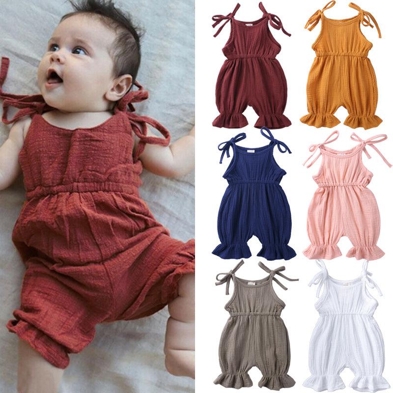 New Arrivals Newborn Toddler Baby Girls Sleeveless Solid Romper Jumpsuit Outfit - Amazitshop