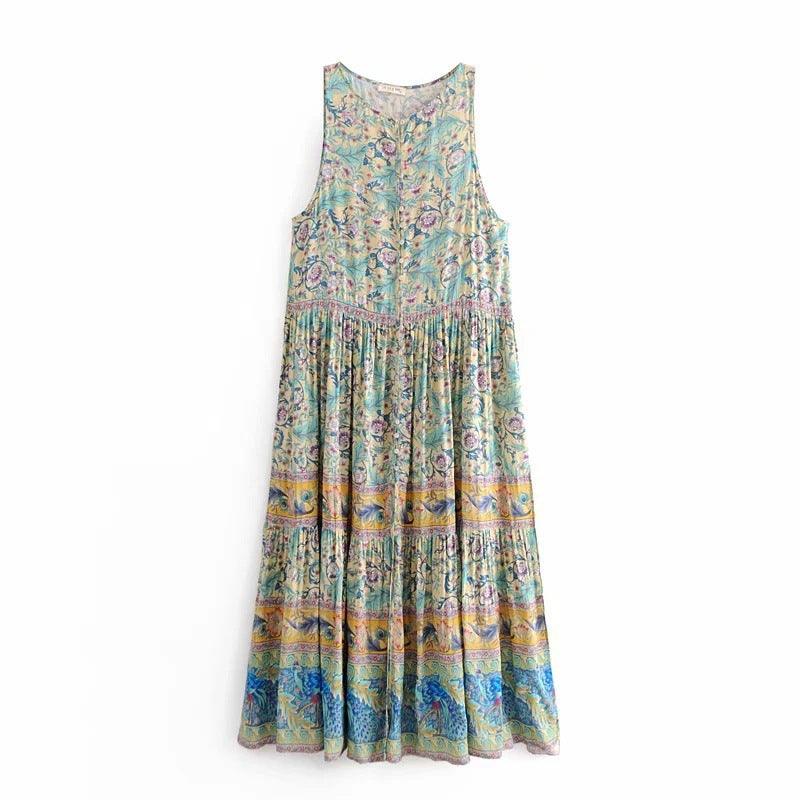New Bohemian Printed Dresses European and American Women's Holiday Wind Beach Dresses - Amazitshop