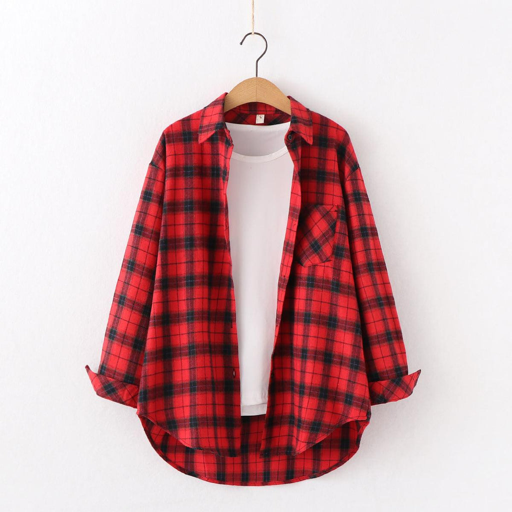 New Brand Plaid Shirt Women Loose Plus Size Blouse Female Long Sleeve Blouses Cotton Flannel Casual Shirt Women Tops Blusas - Amazitshop