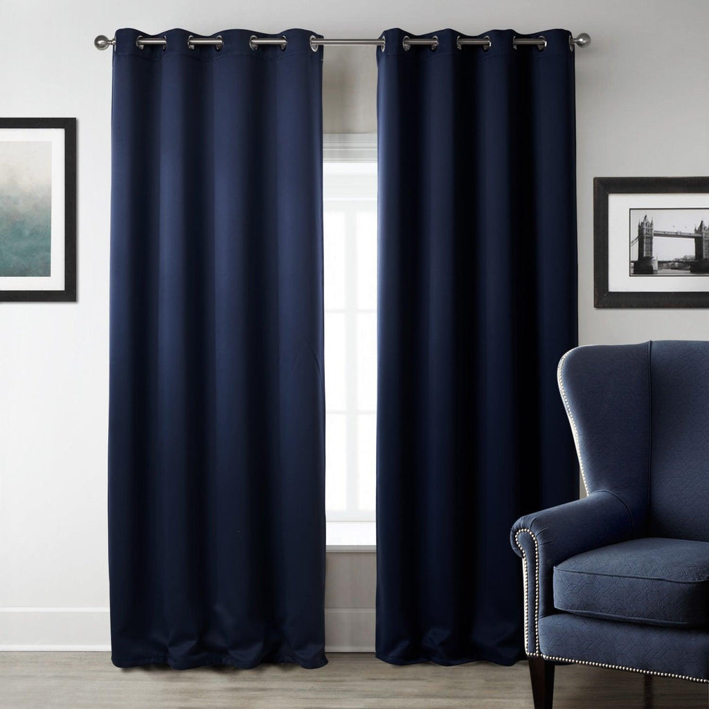 New Dark Blue Bedroom Blackout Fabric Printed Curtains - Amazitshop