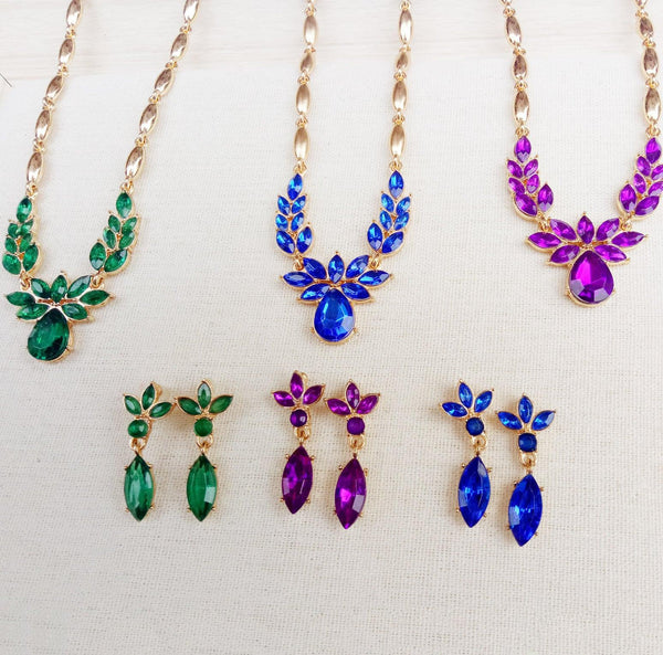 New European and American Jewelry Set Gold - plated Earrings Necklace Two - piece Explosion Crystal Necklace - Amazitshop