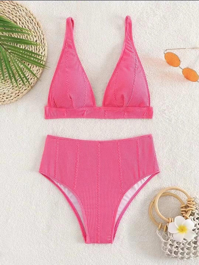 New European And American Swimwear Split High Waist Solid Color - Amazitshop