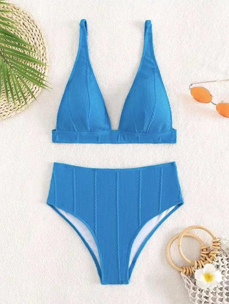 New European And American Swimwear Split High Waist Solid Color - Amazitshop