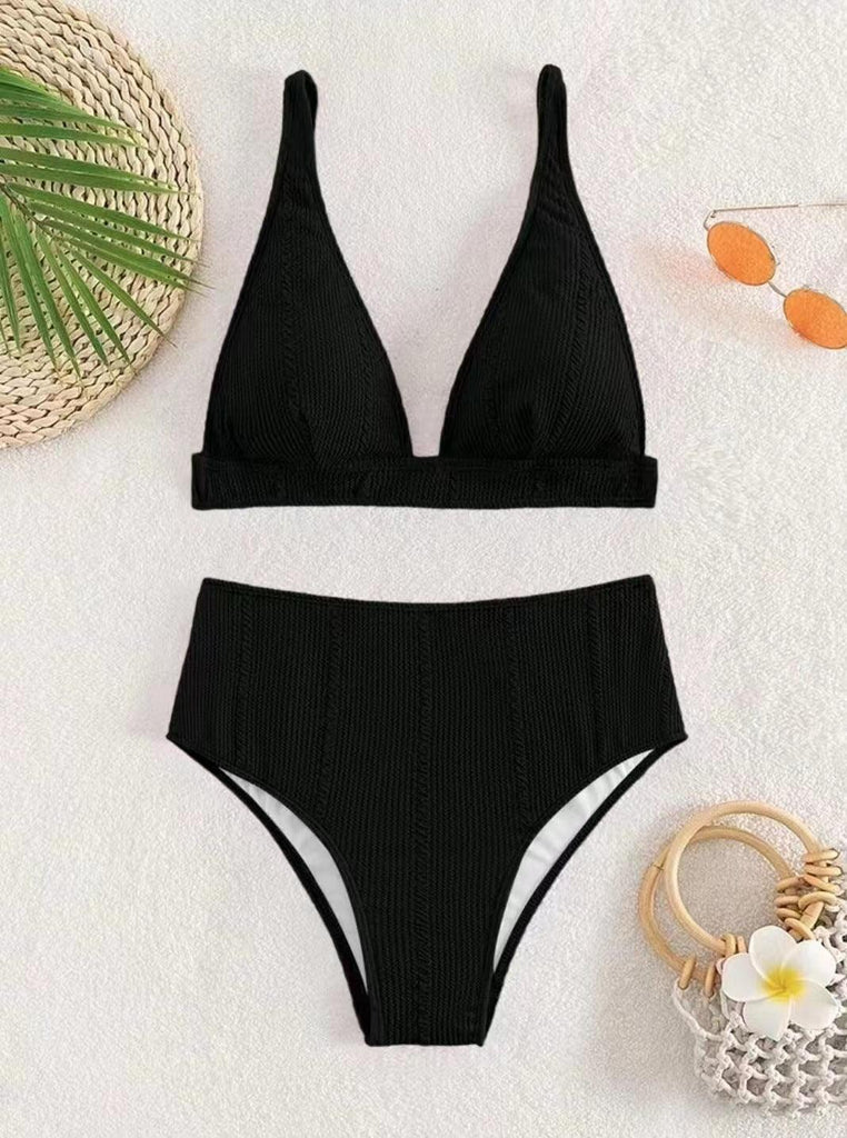 New European And American Swimwear Split High Waist Solid Color - Amazitshop