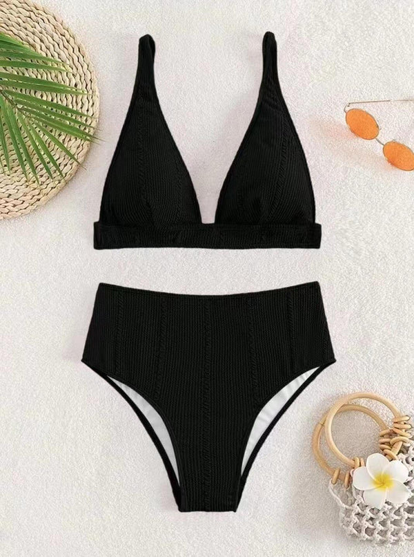 New European And American Swimwear Split High Waist Solid Color - Amazitshop