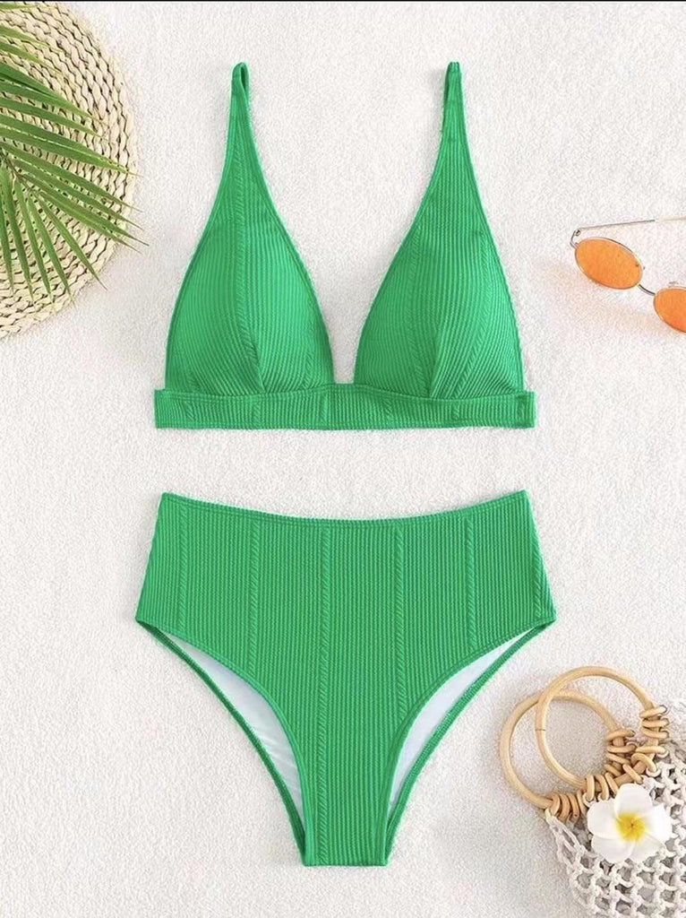 New European And American Swimwear Split High Waist Solid Color - Amazitshop