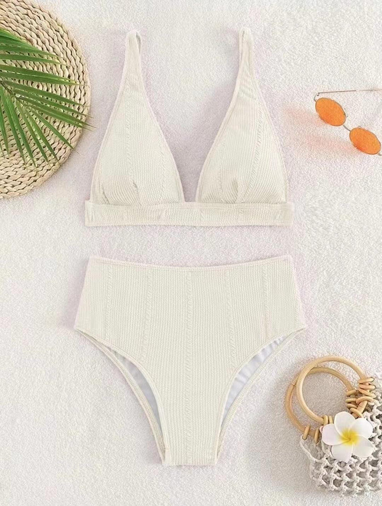 New European And American Swimwear Split High Waist Solid Color - Amazitshop