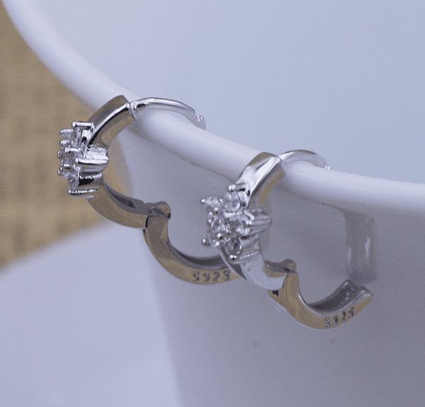 New fashion and sweet 1 pair Silver color Snowflake CZ woman hoop earrings For Christmas gift brincos para as mulheres - Amazitshop