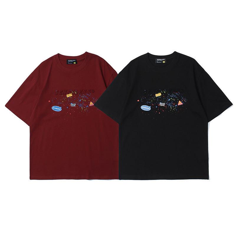 New Fun And Simple Letter Printing Short - sleeved Street Loose Couple Round Neck T-shirt - Amazitshop