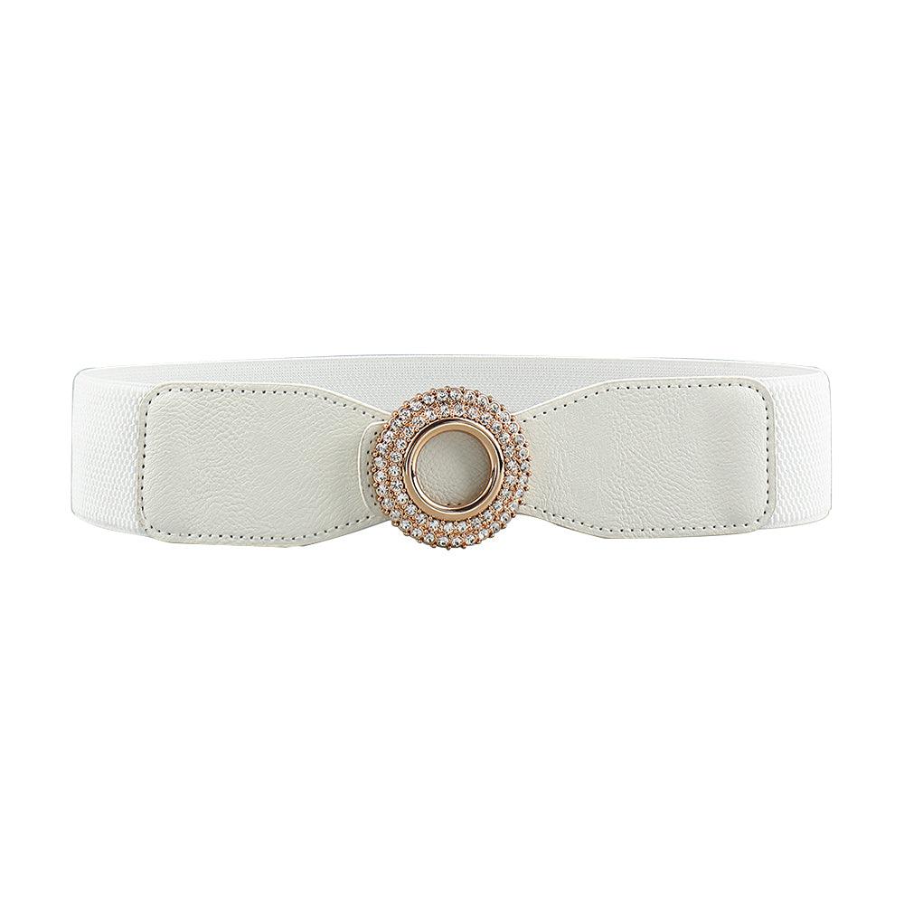 New Ladies Diamond Inlaid Rhinestone Elastic Elastic Belt Simple Round Buckle Skirt Shirt Decoration Suit Belt - Amazitshop