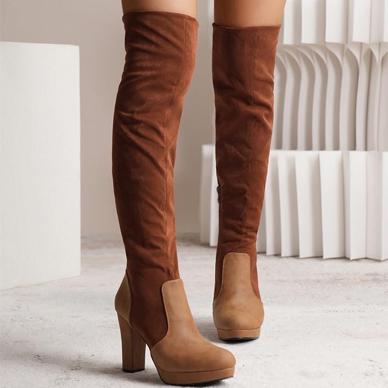New Long Boots For Women Elastic Suede High Square Heel Over - the - knee Boots Fashion Party Shoes Winter - Amazitshop