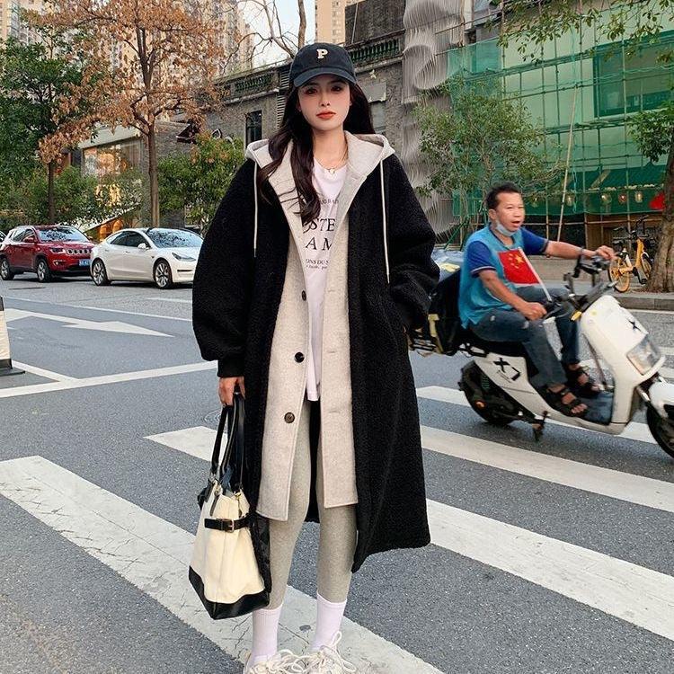 New Long Lambswool Fake Two - pieces Coats Women - Amazitshop