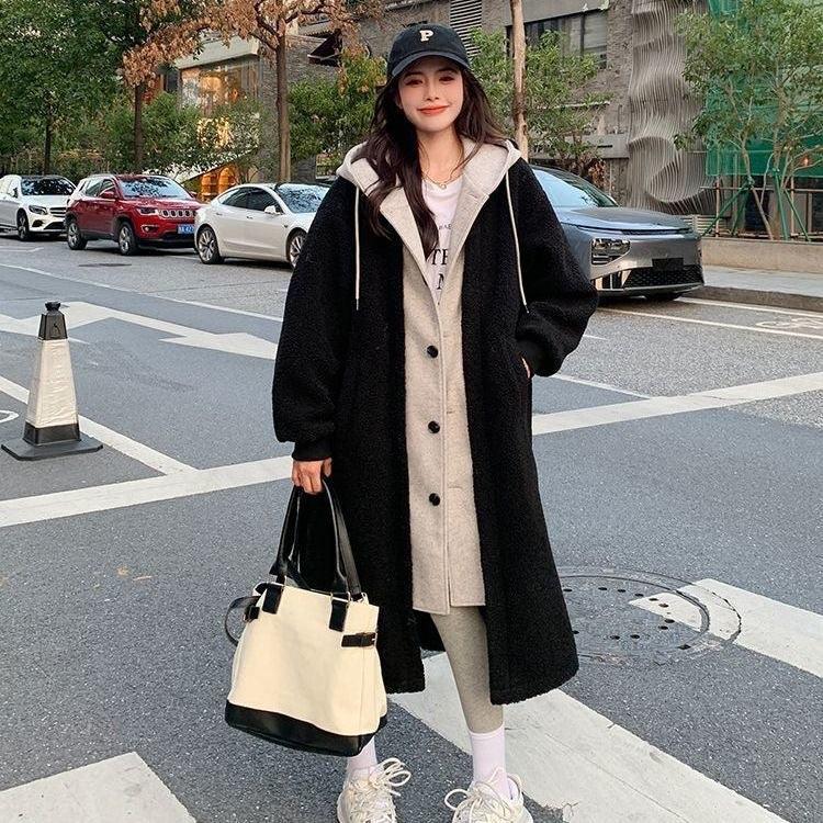 New Long Lambswool Fake Two - pieces Coats Women - Amazitshop