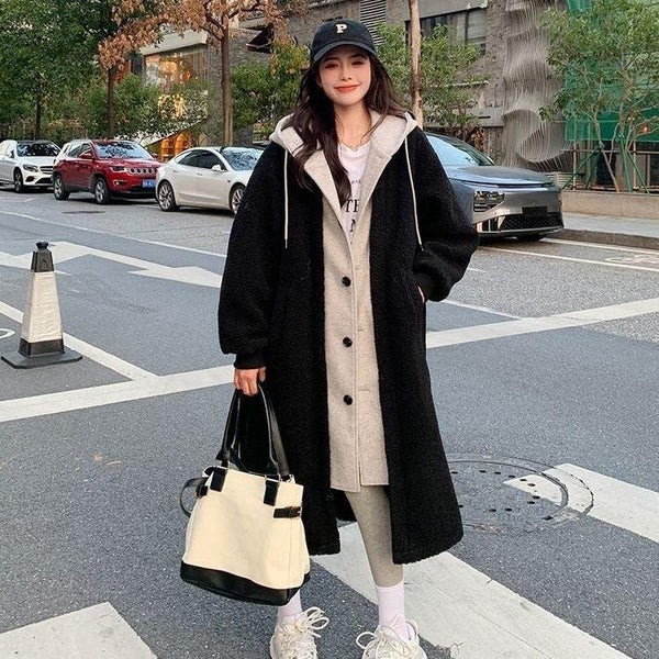 New Long Lambswool Fake Two - pieces Coats Women - Amazitshop