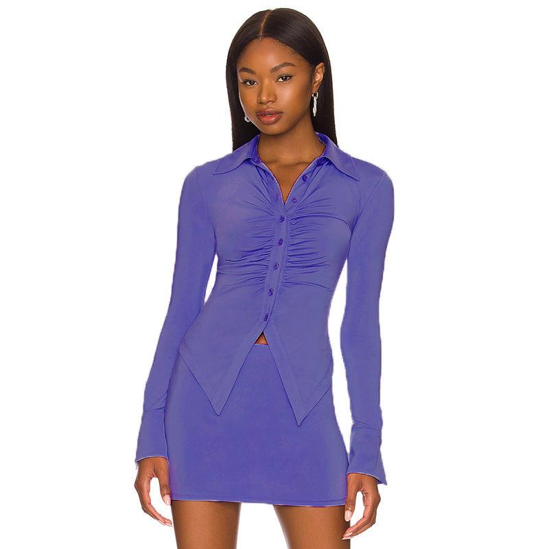 New Long - sleeved Cardigan Loose Pleated Skirt Suit - Amazitshop